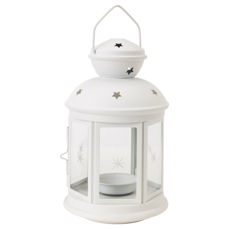 Tea Light Lantern, Silver or White, 8.25"